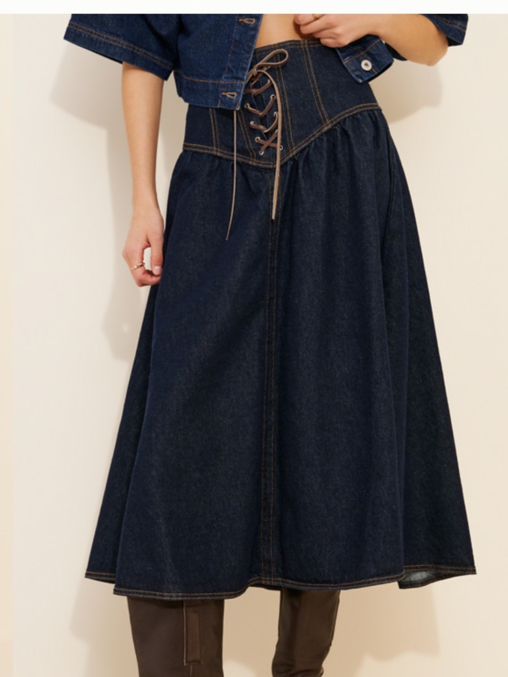Pilcro Denim Lace-Up Drop Waist Midi Skirt NWOT - Picture 5 of 13